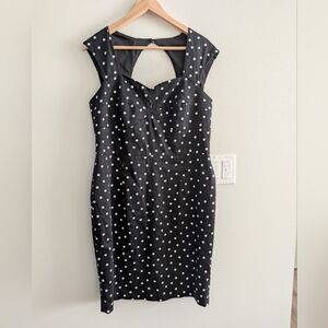 Cleo Petites Sweetheart Polka Dot Black White Open Back Dress Pinup Rockabilly L